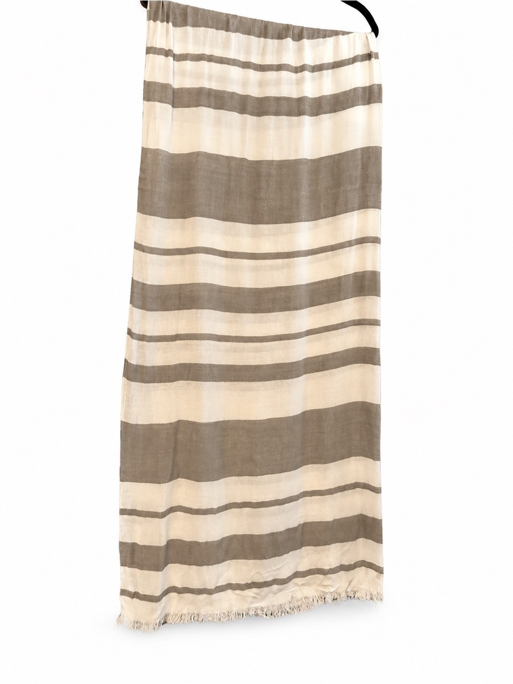 Banana Republic Oversized Cream Taupe Striped Fringe Scarf Wrap - Picture 4 of 4
